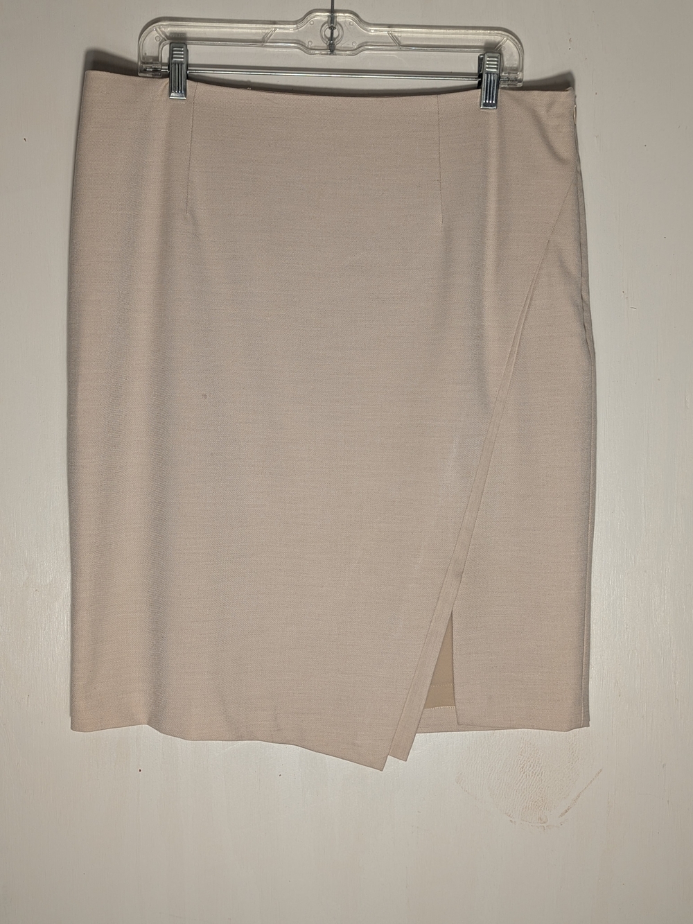 White House Black Market Asymmetrical Faux Wrap Pencil Skirt Beige 14